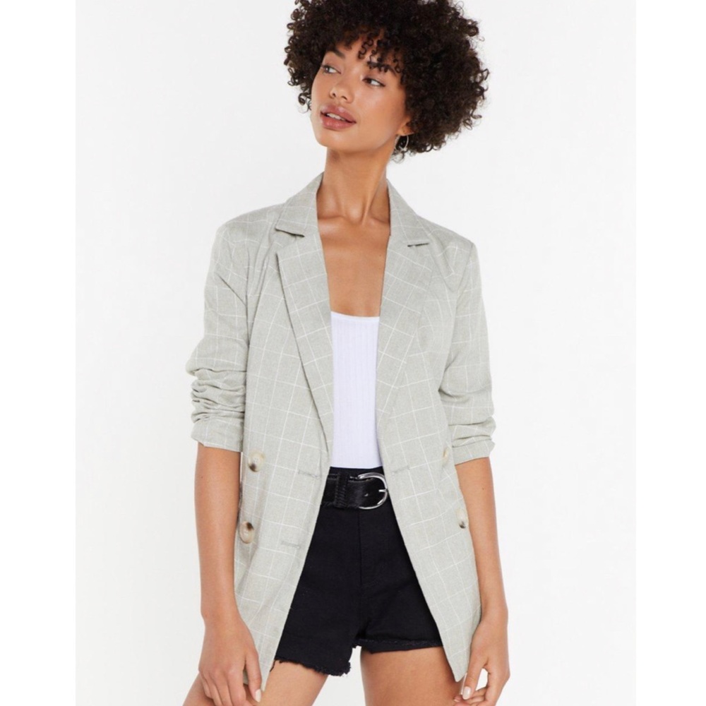 Greyish / pistachio plaid blazer US size 8